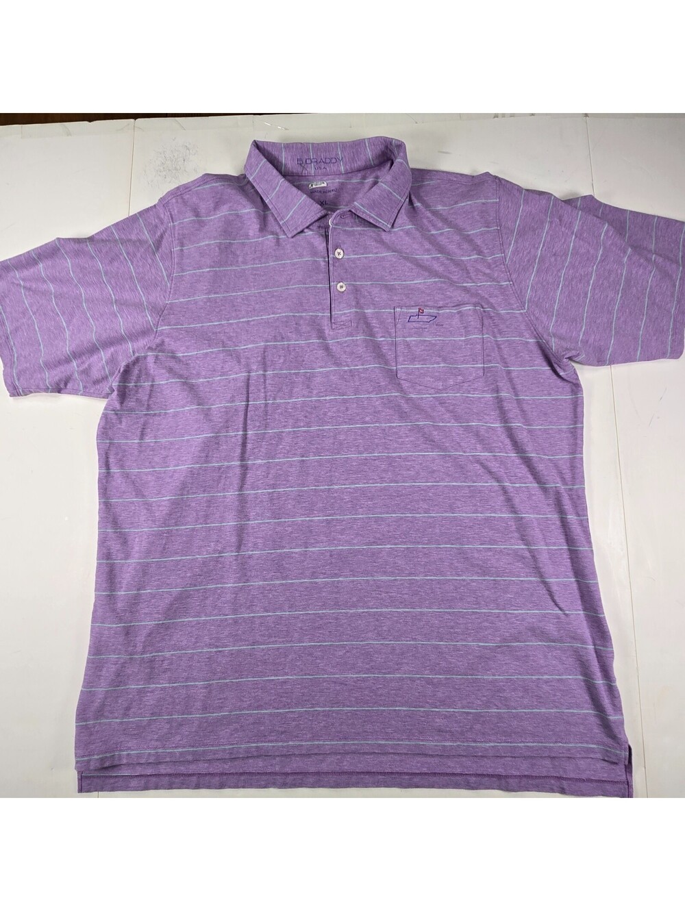 B. Draddy Sport Men's XL Performance Golf Polo Purple Stripe TN Golf Logo